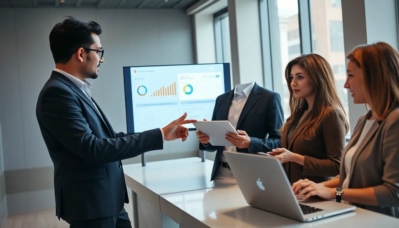 diverse team analyzing digital experience monitoring tools in a modern office.